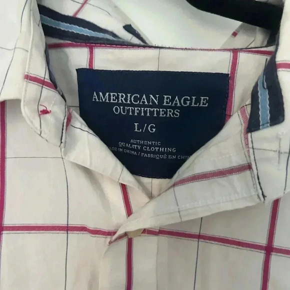 Men’s American Eagle White And Pink Plaid Button Up Shirt Size Large - Picture 5 of 5